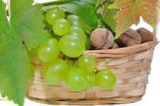 Basket Of Grapes And Nuts Stock Photography