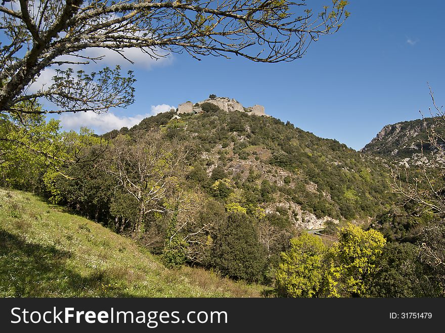 Cathar castle in province Languedoc, France. Cathar castle in province Languedoc, France