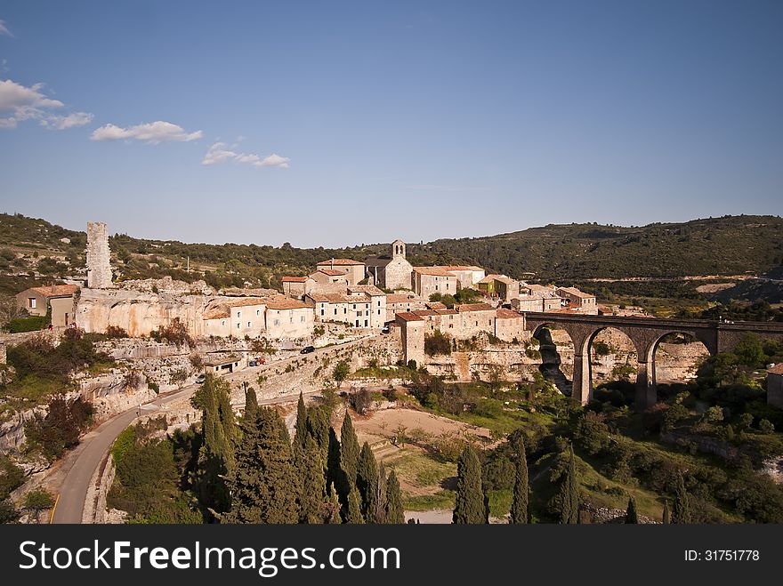 Cathar village with old bridge in Languedoc, France. Cathar village with old bridge in Languedoc, France