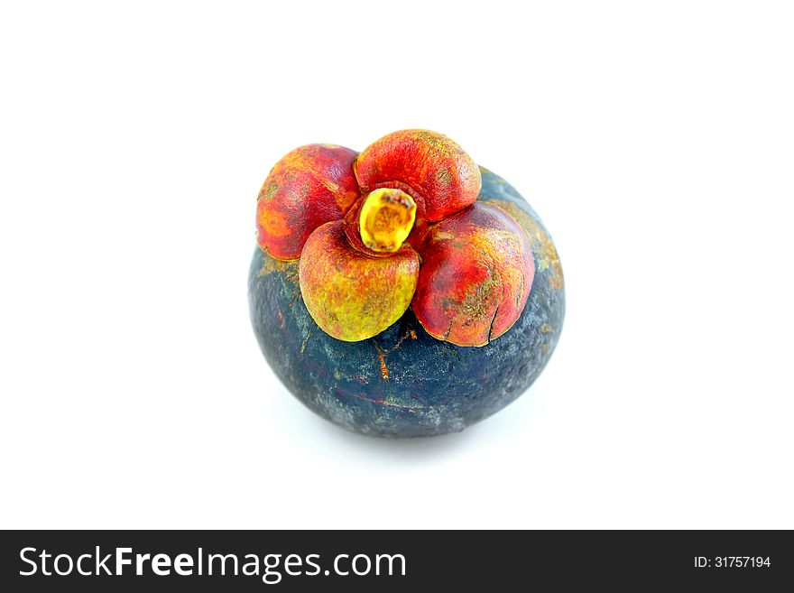 Closeup mangosteen on a white background. Closeup mangosteen on a white background