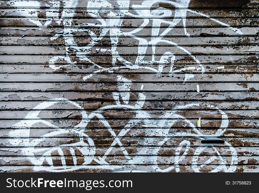 Rustic rough old steel stripe door panel with scratch color and white spray paint. Rustic rough old steel stripe door panel with scratch color and white spray paint