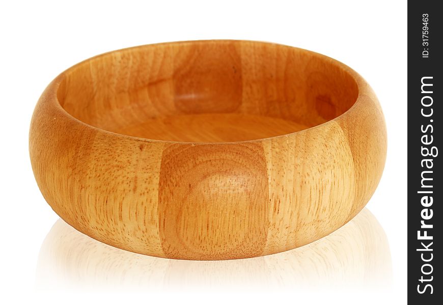 Empty wooden bowl side top view