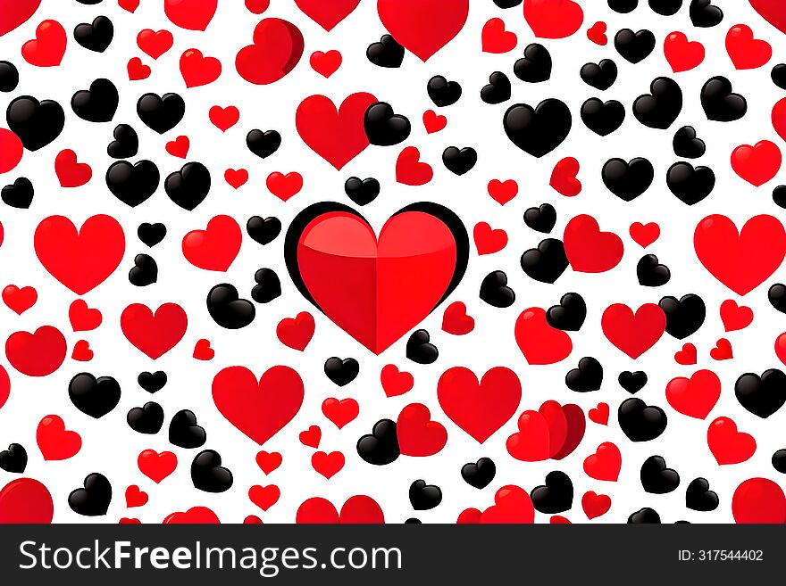 Red and black heart symbol seamless pattern background. Saint Valentains Day or womens day background