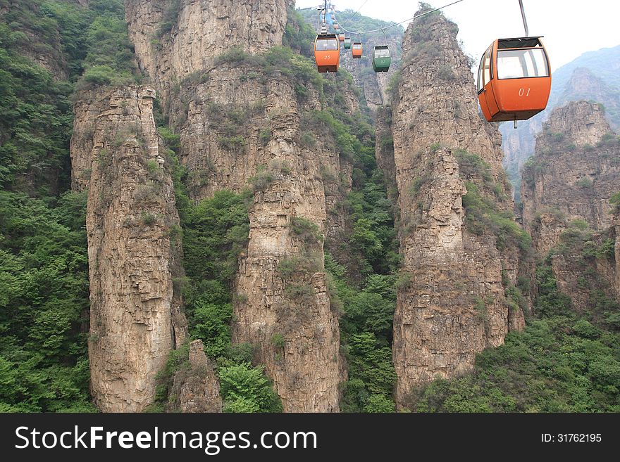 Cable car over high mountains