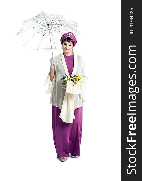 Woman with flowers holding umbrella