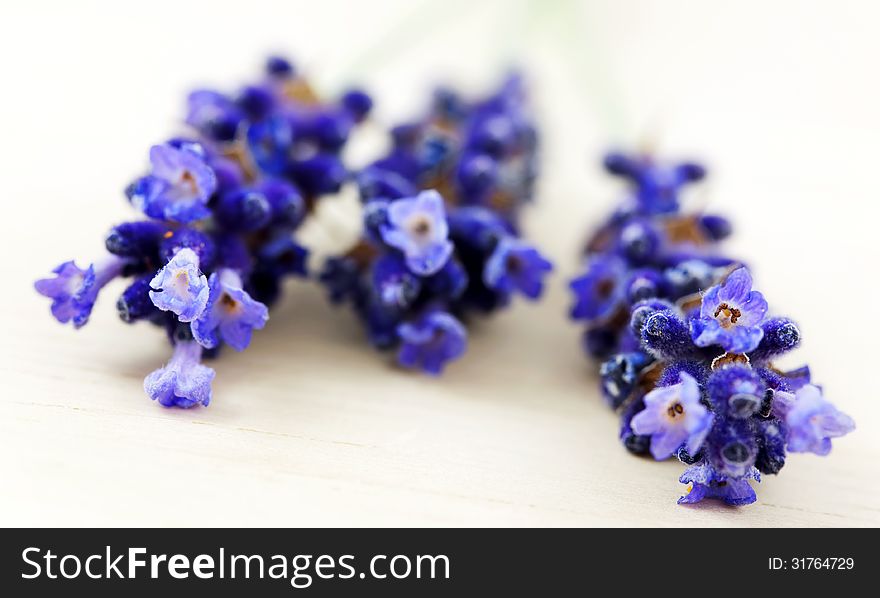 Macro photo of lavender on wooden desk