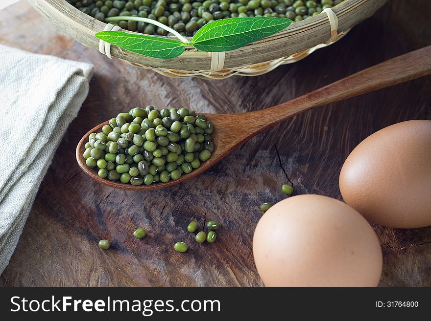 Mung beans on spoon