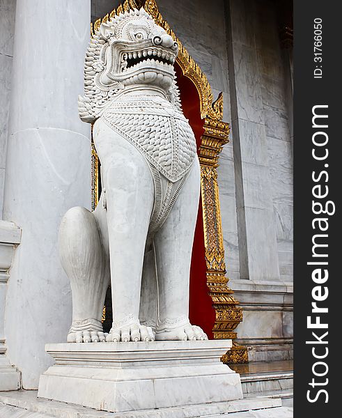 Lion Marble Statue In Temple