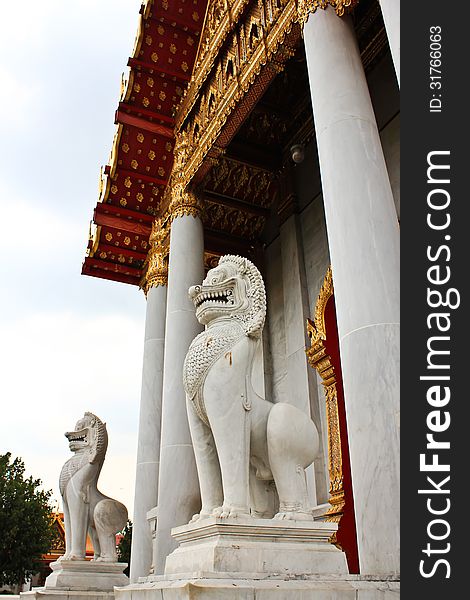 Lion marble Statue infront of chapel