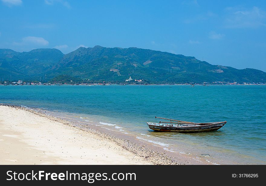 Boat On The Shore Of Tropical Island. Vietnam.