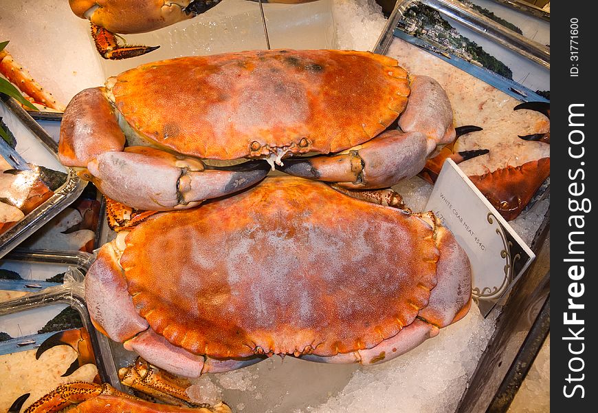 Crabs on display in store