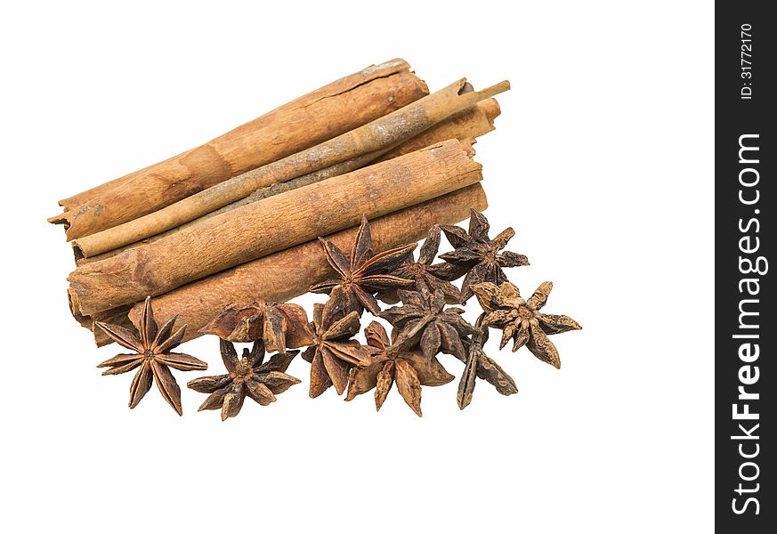 Cinnamon sticks and anise stars. Cinnamon sticks and anise stars
