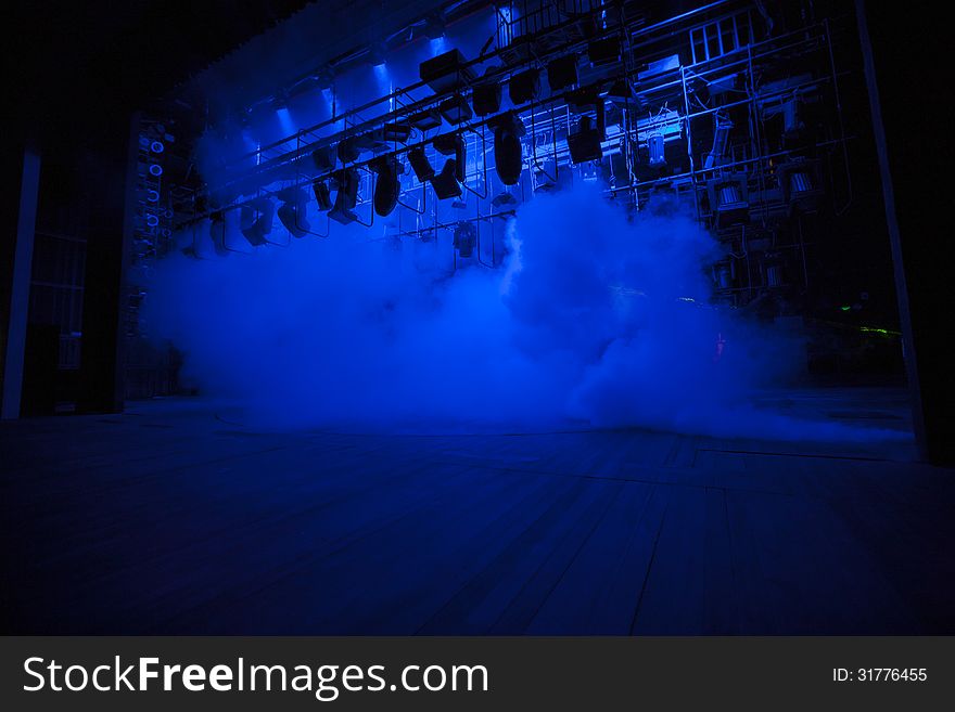 Stage lights on a console, smoke. Stage lights on a console, smoke