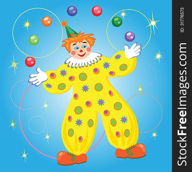 Clown juggling balls and rings