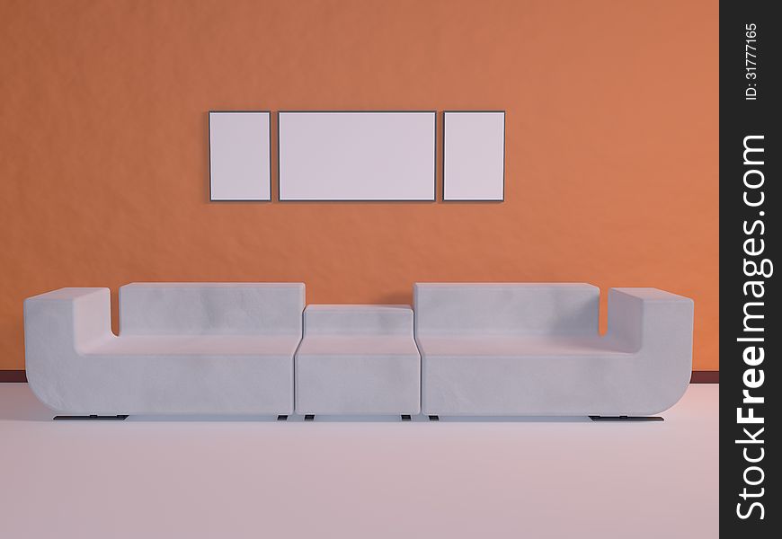 3d illustration of Couch in the White Room. 3d illustration of Couch in the White Room