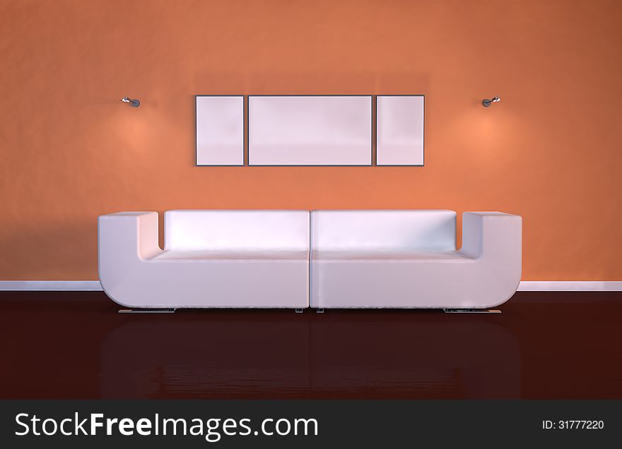 3d illustration of Couch in the White Room. 3d illustration of Couch in the White Room