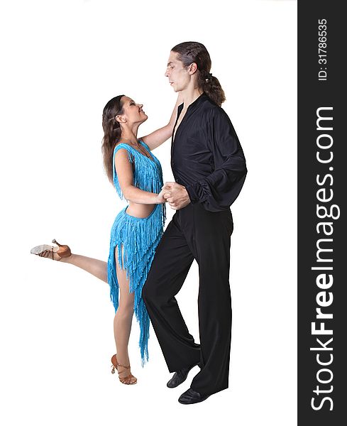 Dancing couple isolated over white background