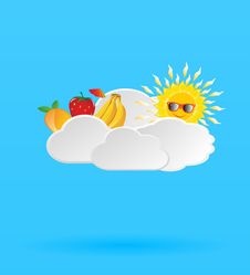 Blue Background With Fruits And Sun In The Clouds Stock Photography Blue Background With Fruits And Sun In The Clouds Stock Photography
