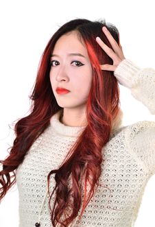 Asian Women Red Long Hair In Modern Fashion Royalty Free Stock Photo Asian Women Red Long Hair In Modern Fashion Royalty Free Stock Photo