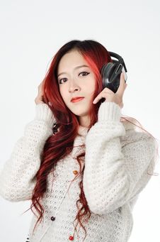 Asian Women Red Long Hair In Modern Fashion Stock Photos Asian Women Red Long Hair In Modern Fashion Stock Photos