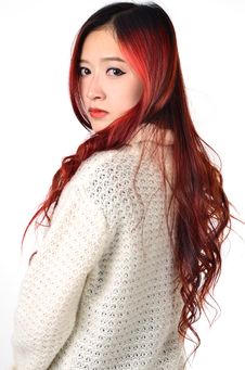 Asian Women Red Long Hair In Modern Fashion Stock Photos Asian Women Red Long Hair In Modern Fashion Stock Photos