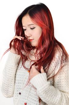 Asian Women Red Long Hair In Modern Fashion Stock Image Asian Women Red Long Hair In Modern Fashion Stock Image