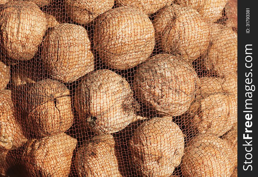 Background Of Nuts Under A Net
