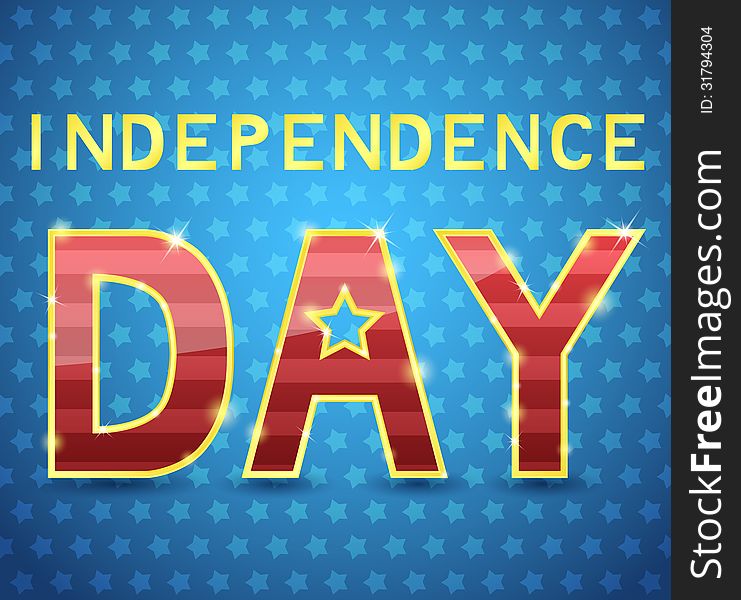 Red day sign with stripes and golden border on blue star background. Vector illustration symbol for Independence Day.