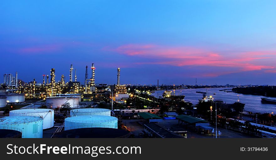 Oil refinery at twilight time