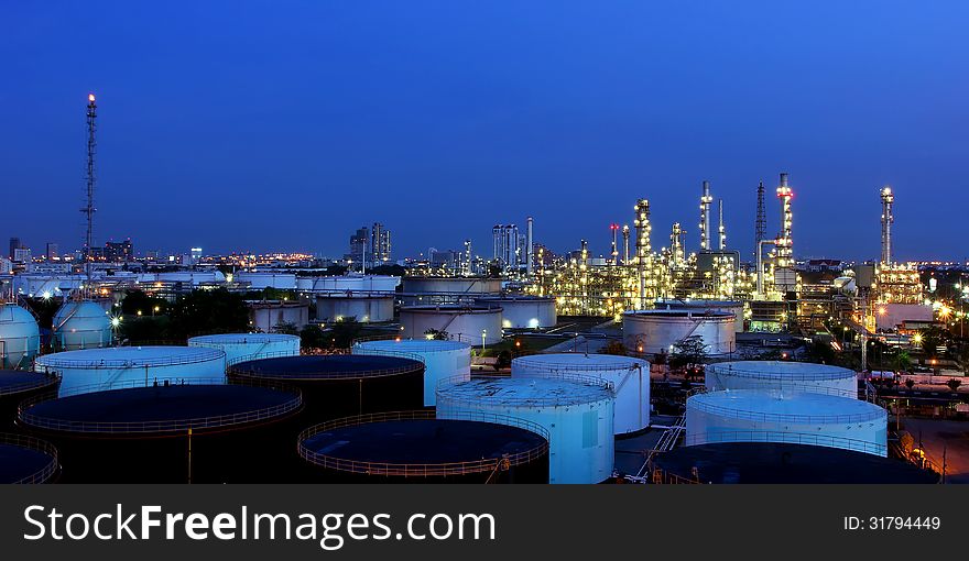 The Oil refinery at twilight in Bangkok, Thailand