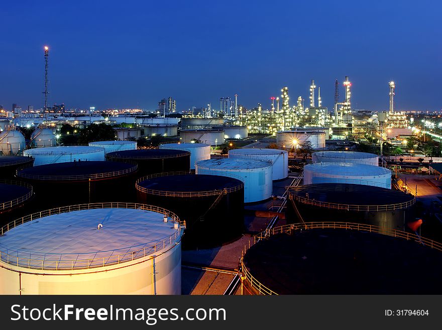 The Oil refinery at twilight in Bangkok, Thailand