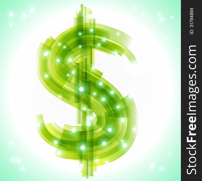 Green Money Symbol With Transparency And Lights