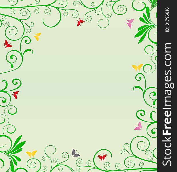 Background with green vegetation on the edges and butterflies to your ideas. EPS 10