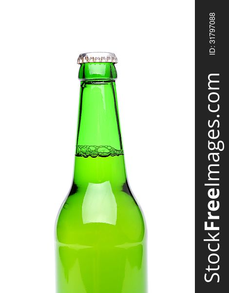 Top one bottle of beer isolated onthe white background. Top one bottle of beer isolated onthe white background