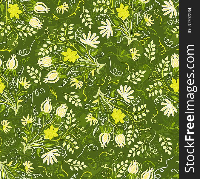 Romantic seamless pattern with leaves and flowers. Romantic seamless pattern with leaves and flowers