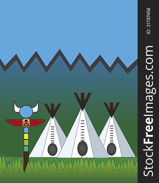 Indian tents in the woods. Illustration in eps10 format.