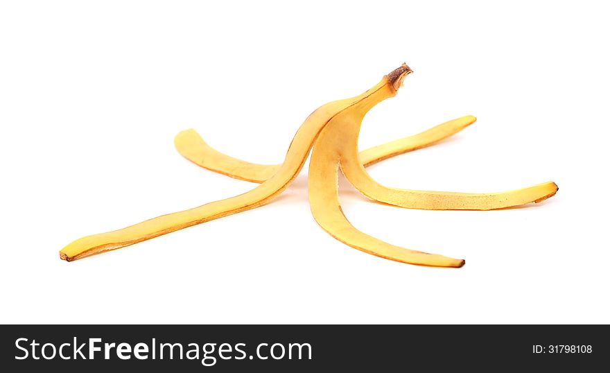 A banana skin close-up on the white background
