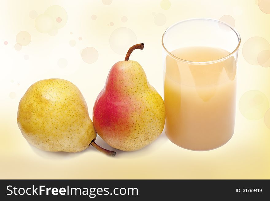 Glass of pear's juice with fresh pears. Glass of pear's juice with fresh pears