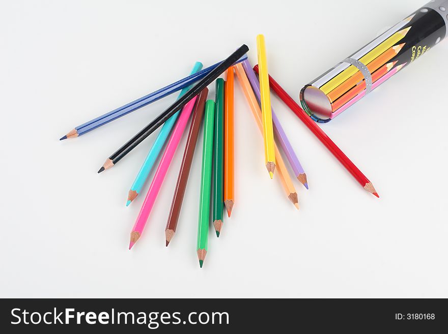 Colorful crayons and colorful box