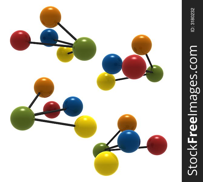 Isolated multicolor molecule - 3d render. Isolated multicolor molecule - 3d render