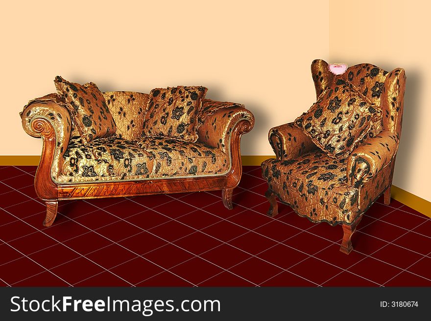 Indoor view of two seats - living room furniture. Indoor view of two seats - living room furniture