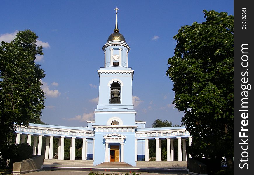 Age-old monastery with bell tower and gold dome