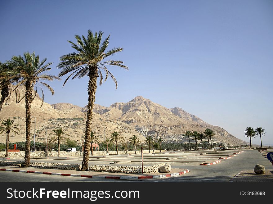 Sea side road desert in the dead sea region