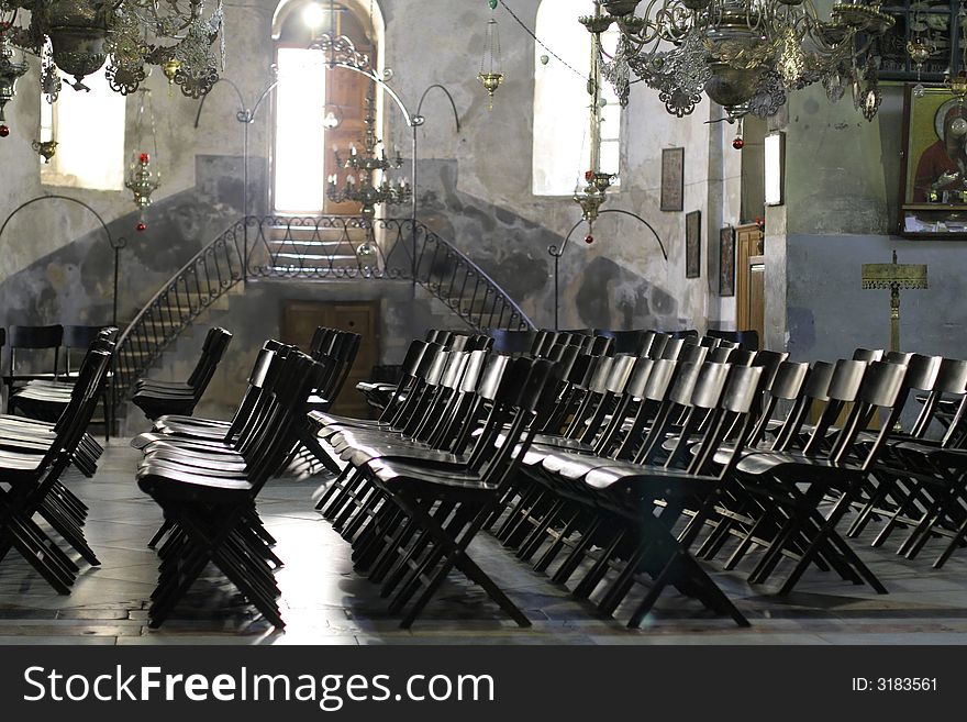 Chairs nativity church, bethlehem, west bank, palestine, israel