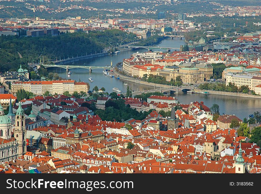 Cityscape of old prague and vltava river