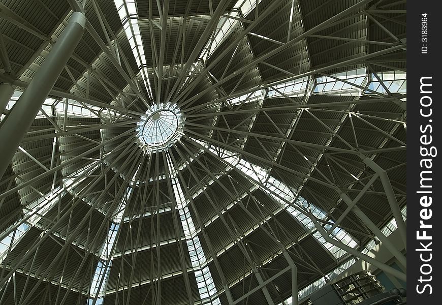 Inside of the dome of a modern city shopping mall. Inside of the dome of a modern city shopping mall