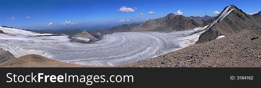 Panorama of Djikaugenkez Glacier (Caucas). Panorama of Djikaugenkez Glacier (Caucas)