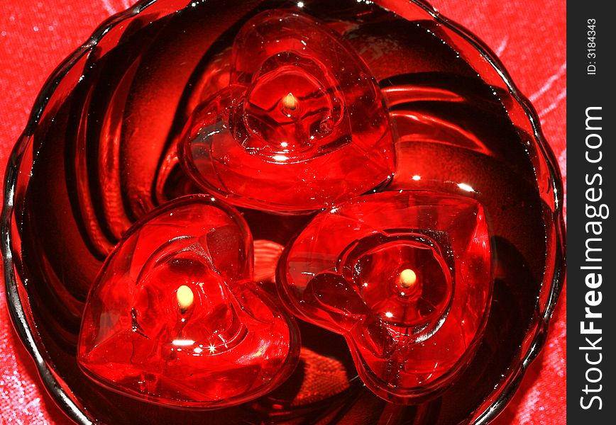 Red heart candles for decoration