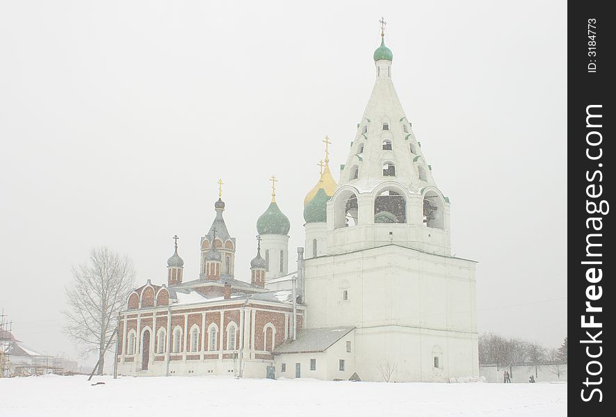Winter Russian church. Kolomna. Moscow region.