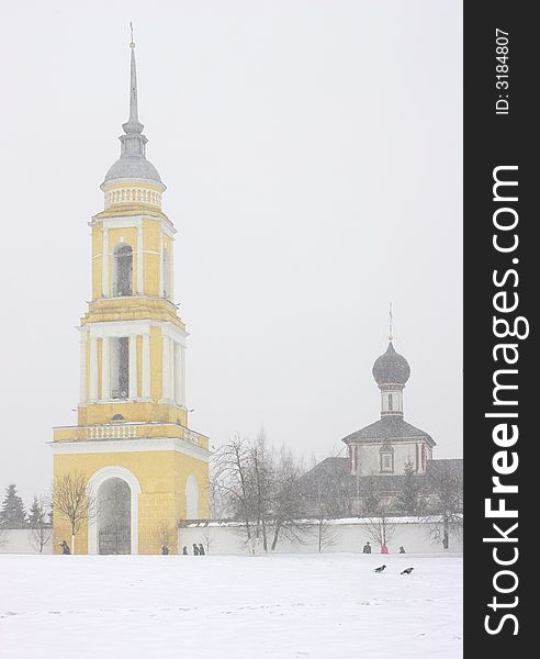 Winter Russian church. Kolomna. Moscow region.